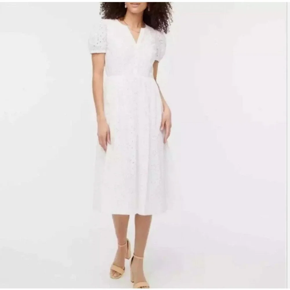 J. Crew Factory Eyelet Midi Dress Puff Sleeve Boho Summer Graduation‎ Coastal